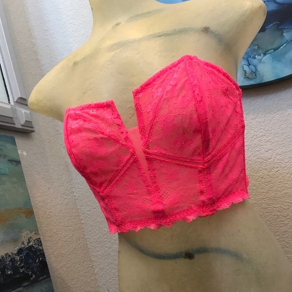 NWT Victorias Secret Dream Angels Corset Bustier Strapless Hot Pink Lace & Mesh - Picture 2 of 16